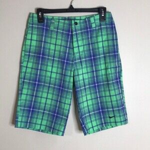 Nike Golf Tour Performance Youth Size L Shorts Adjustable Waist Plaid Green